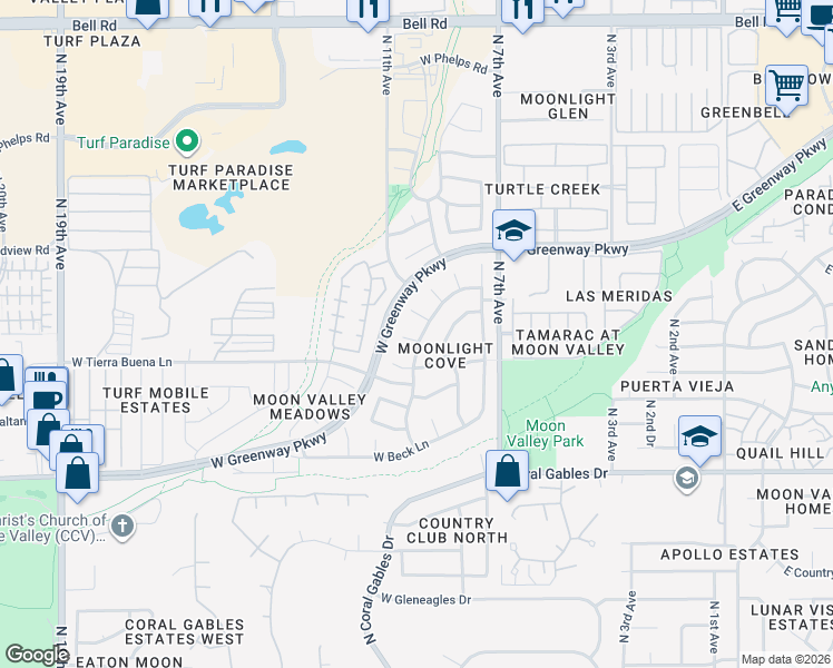map of restaurants, bars, coffee shops, grocery stores, and more near 1104 West Marconi Avenue in Phoenix