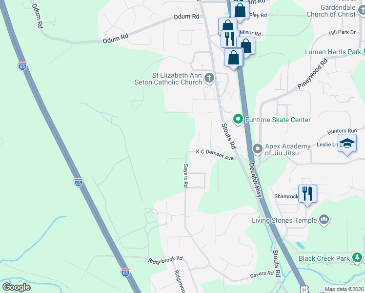 map of restaurants, bars, coffee shops, grocery stores, and more near 1813 K C Dement Avenue in Fultondale