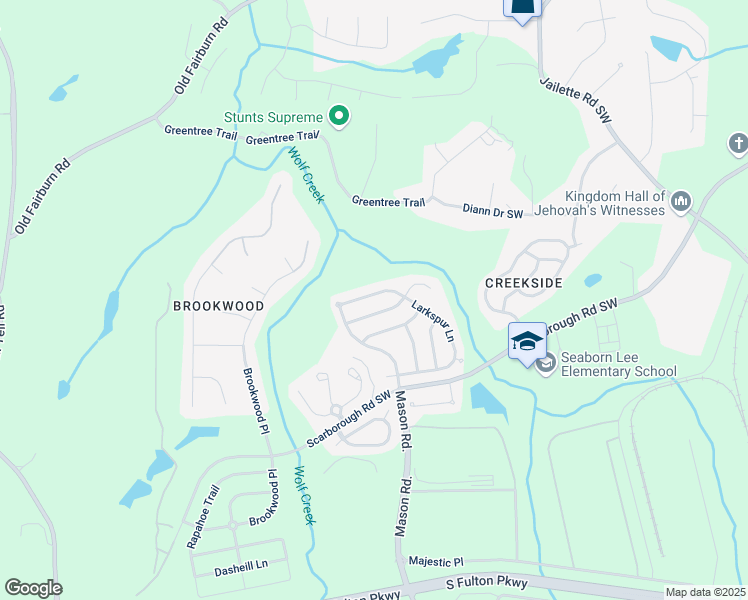 map of restaurants, bars, coffee shops, grocery stores, and more near 5016 Larkspur Lane in Atlanta