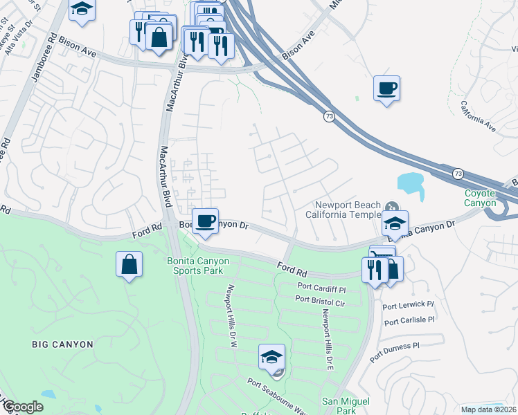 map of restaurants, bars, coffee shops, grocery stores, and more near 72 Victoria in Newport Beach