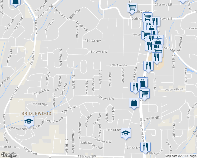 map of restaurants, bars, coffee shops, grocery stores, and more near 1632 3rd Place Northwest in Birmingham