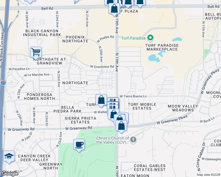 map of restaurants, bars, coffee shops, grocery stores, and more near 1933 West Busoni Place in Phoenix