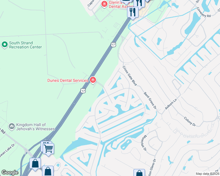 map of restaurants, bars, coffee shops, grocery stores, and more near 327 Kessinger Drive in Surfside Beach