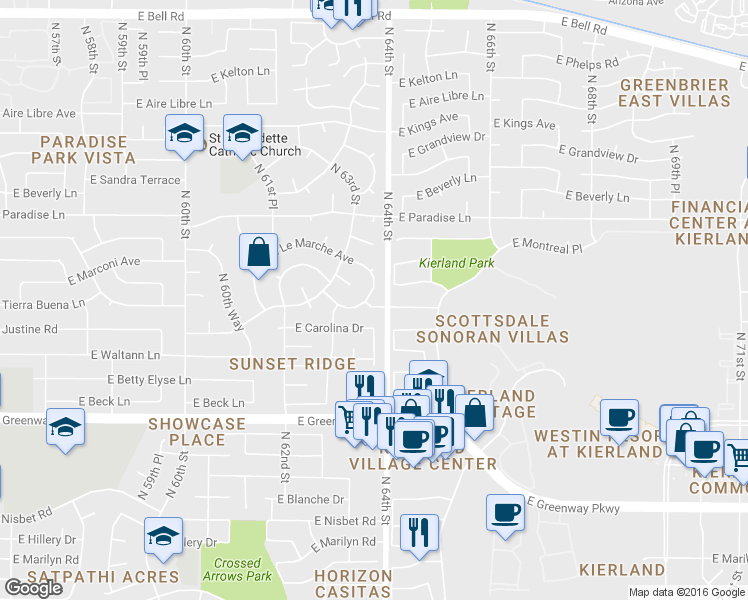 map of restaurants, bars, coffee shops, grocery stores, and more near 6350 East Kathleen Road in Scottsdale