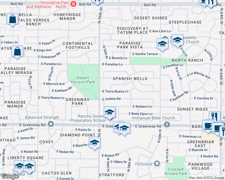 map of restaurants, bars, coffee shops, grocery stores, and more near 15817 North 57th Street in Scottsdale