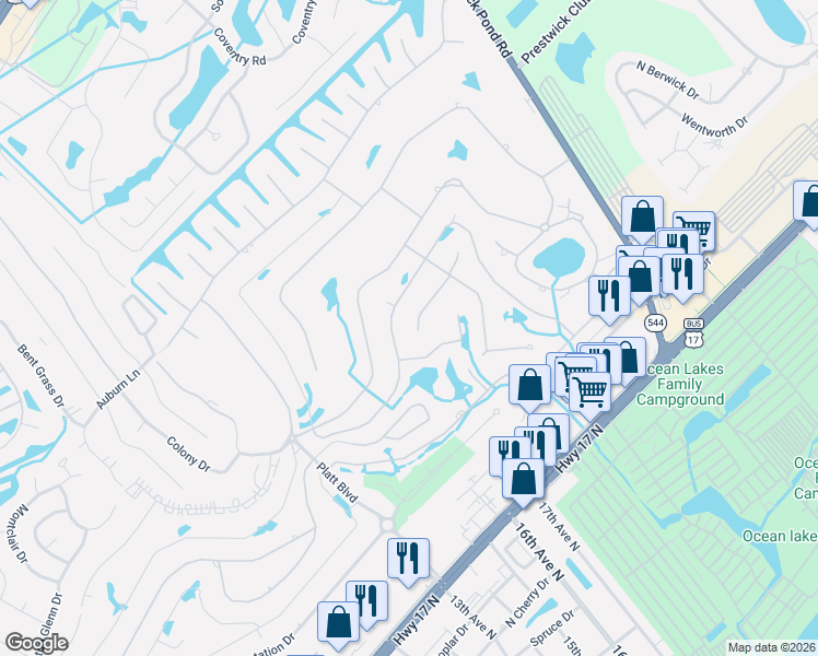 map of restaurants, bars, coffee shops, grocery stores, and more near 1479 Crooked Pine Drive in Myrtle Beach