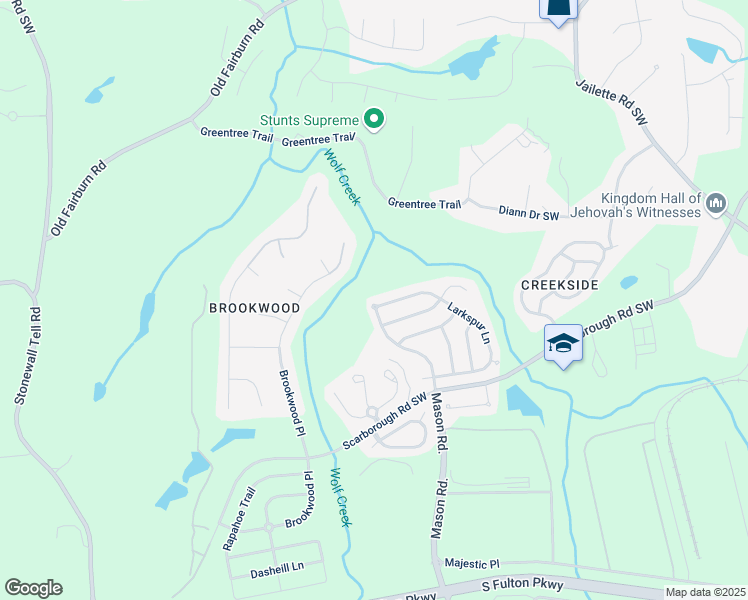 map of restaurants, bars, coffee shops, grocery stores, and more near 5051 Larkspur Lane in Atlanta
