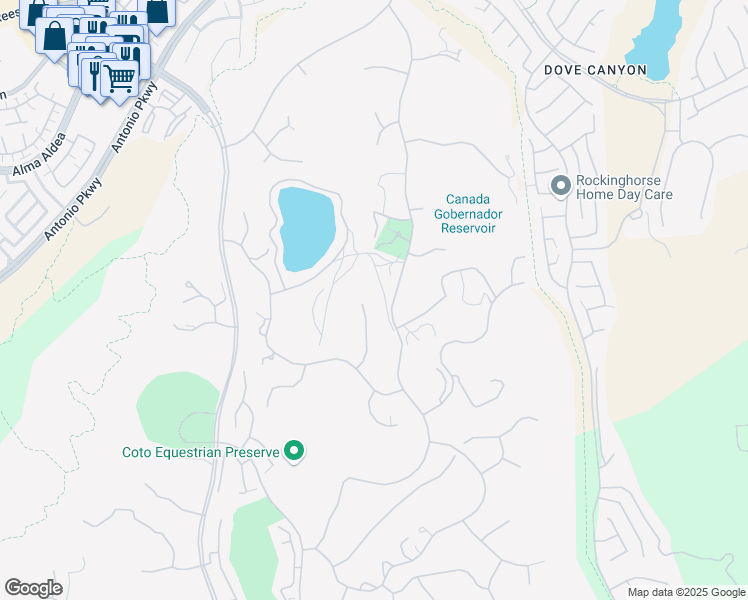 map of restaurants, bars, coffee shops, grocery stores, and more near 22902 Sonriente Trail in Trabuco Canyon