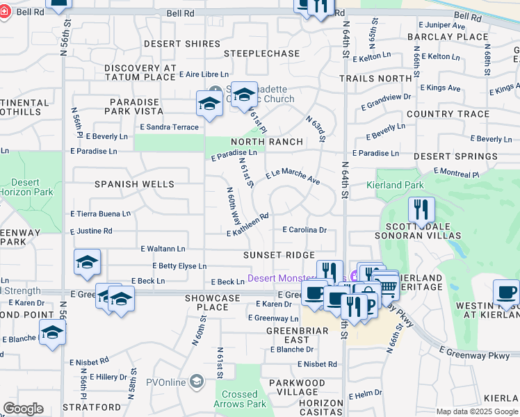 map of restaurants, bars, coffee shops, grocery stores, and more near 15819 North 61st Street in Scottsdale