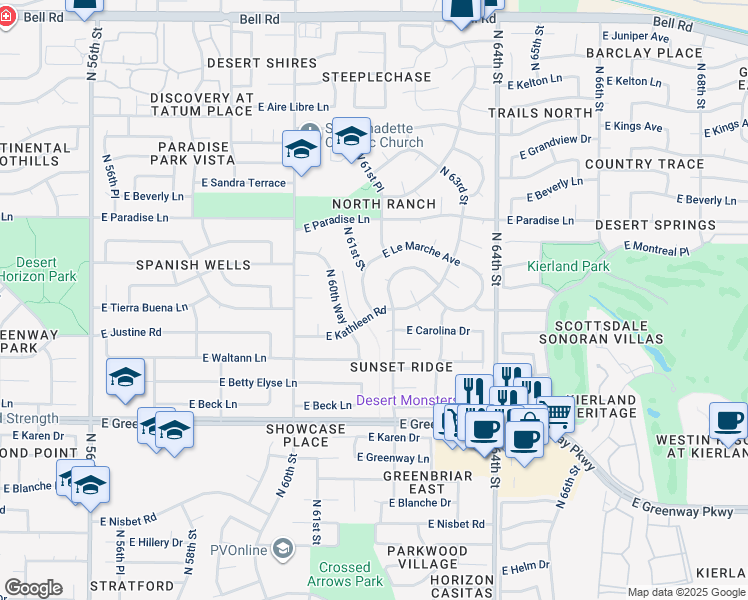 map of restaurants, bars, coffee shops, grocery stores, and more near 15819 North 61st Street in Scottsdale