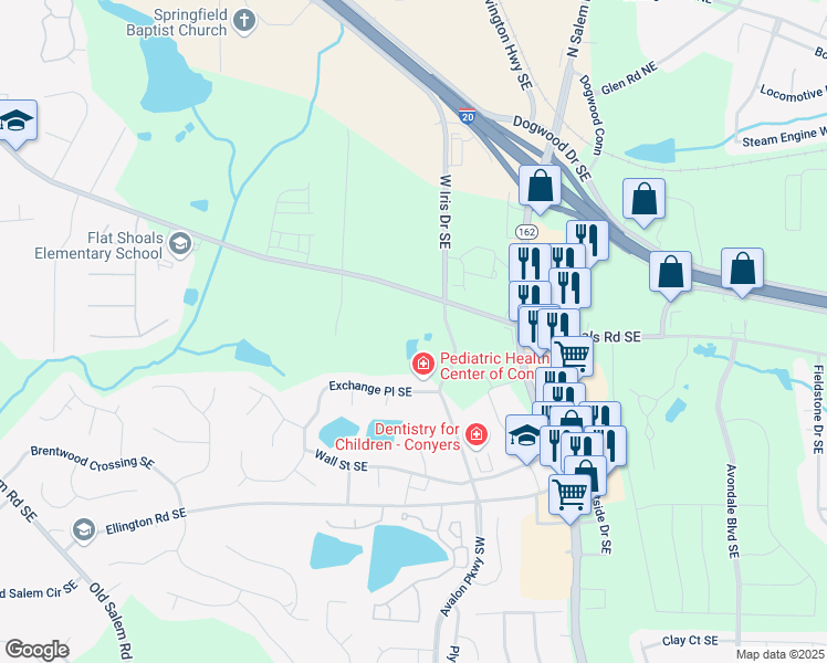 map of restaurants, bars, coffee shops, grocery stores, and more near 1935 Flat Shoals Road Southeast in Conyers