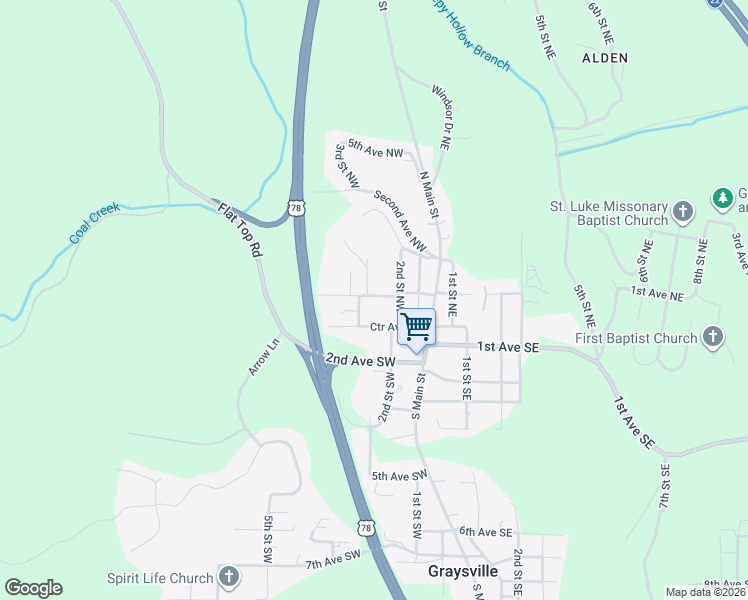 map of restaurants, bars, coffee shops, grocery stores, and more near 230 Center Avenue East in Graysville