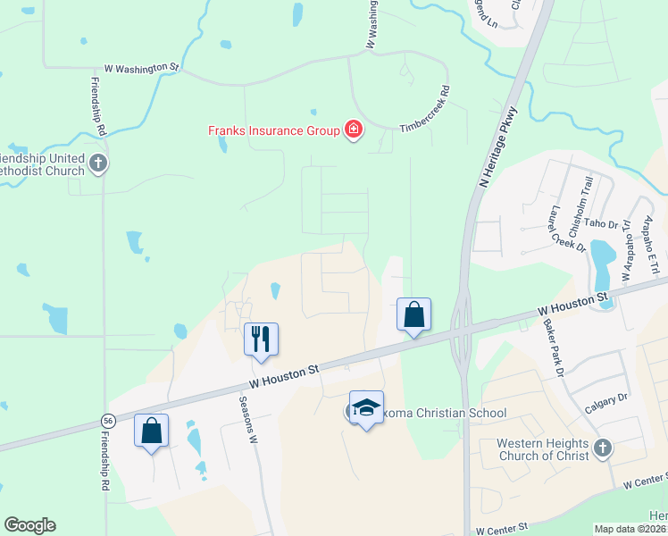map of restaurants, bars, coffee shops, grocery stores, and more near 3305 West Houston Street in Sherman