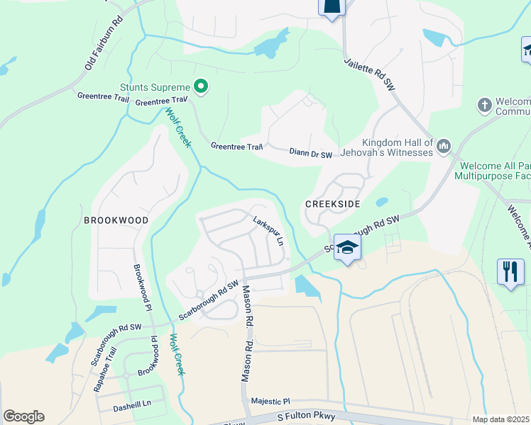 map of restaurants, bars, coffee shops, grocery stores, and more near 4872 Antelope Cove in Atlanta