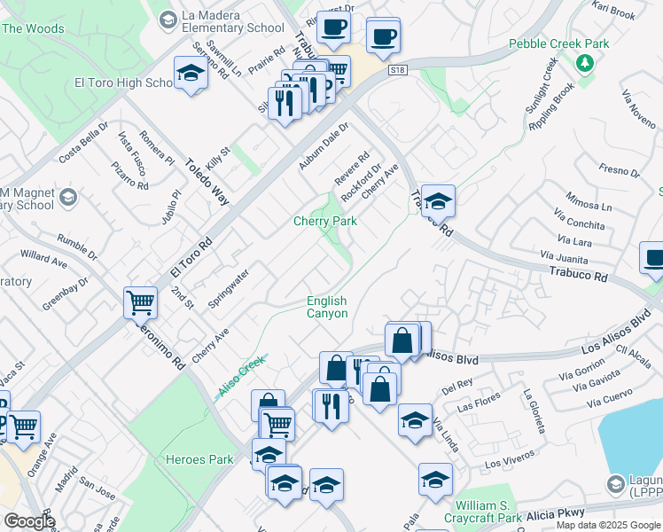 map of restaurants, bars, coffee shops, grocery stores, and more near 25762 Brookmont in Lake Forest