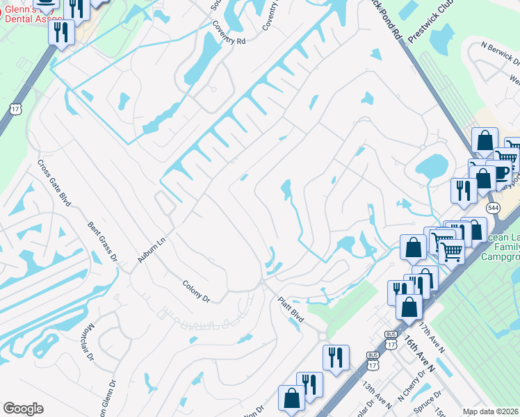 map of restaurants, bars, coffee shops, grocery stores, and more near 1436 Bay Tree Lane in Myrtle Beach