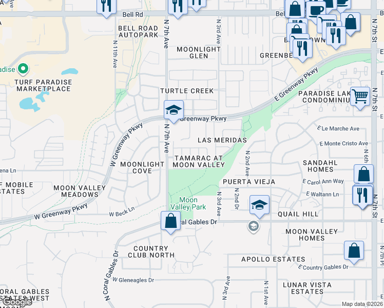 map of restaurants, bars, coffee shops, grocery stores, and more near 15811 North 5th Avenue in Phoenix