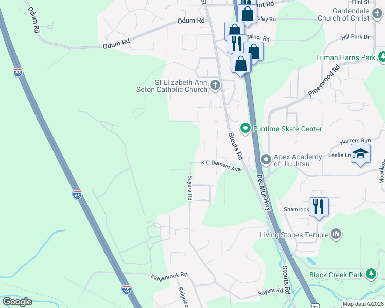 map of restaurants, bars, coffee shops, grocery stores, and more near 1813 K C Dement Avenue in Fultondale