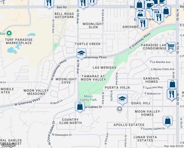 map of restaurants, bars, coffee shops, grocery stores, and more near 15811 North 5th Avenue in Phoenix