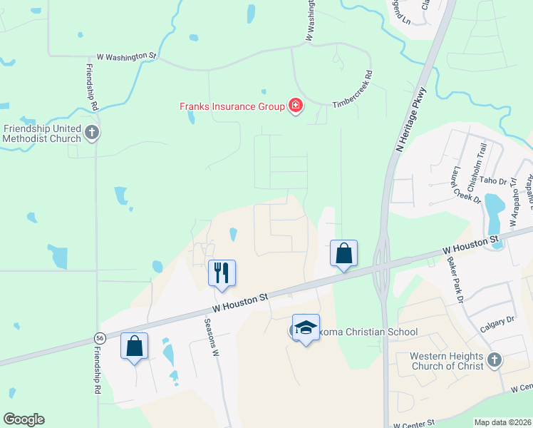 map of restaurants, bars, coffee shops, grocery stores, and more near 3801 West Houston Street in Sherman