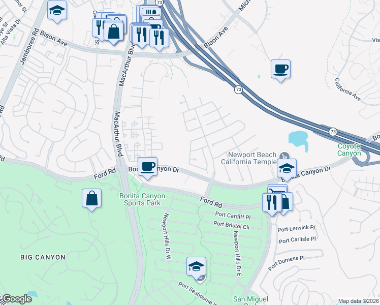 map of restaurants, bars, coffee shops, grocery stores, and more near 72 Victoria in Newport Beach