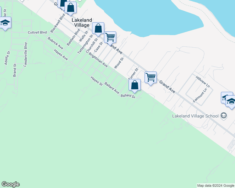 map of restaurants, bars, coffee shops, grocery stores, and more near 18186 Ballard Avenue in Lake Elsinore