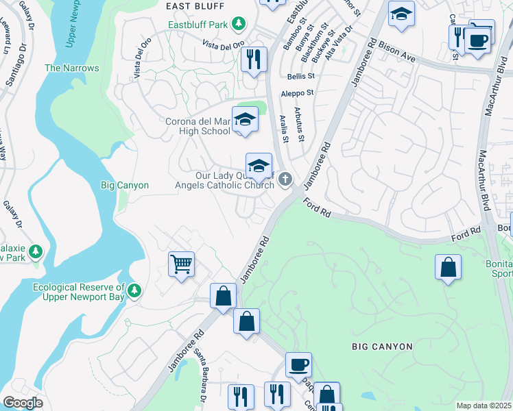 map of restaurants, bars, coffee shops, grocery stores, and more near 817 Amigos Way in Newport Beach