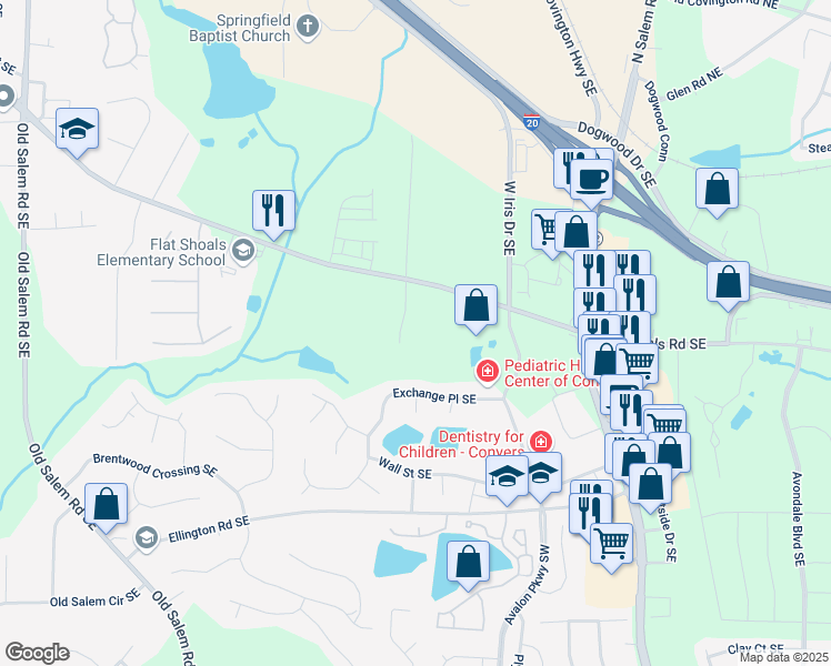 map of restaurants, bars, coffee shops, grocery stores, and more near 1975 Flat Shoals Road Southeast in Conyers