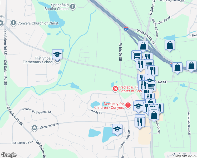 map of restaurants, bars, coffee shops, grocery stores, and more near 1975 Flat Shoals Road Southeast in Conyers
