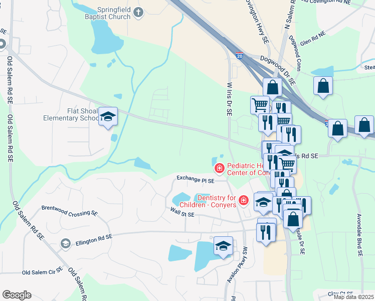 map of restaurants, bars, coffee shops, grocery stores, and more near 1975 Flat Shoals Road Southeast in Conyers