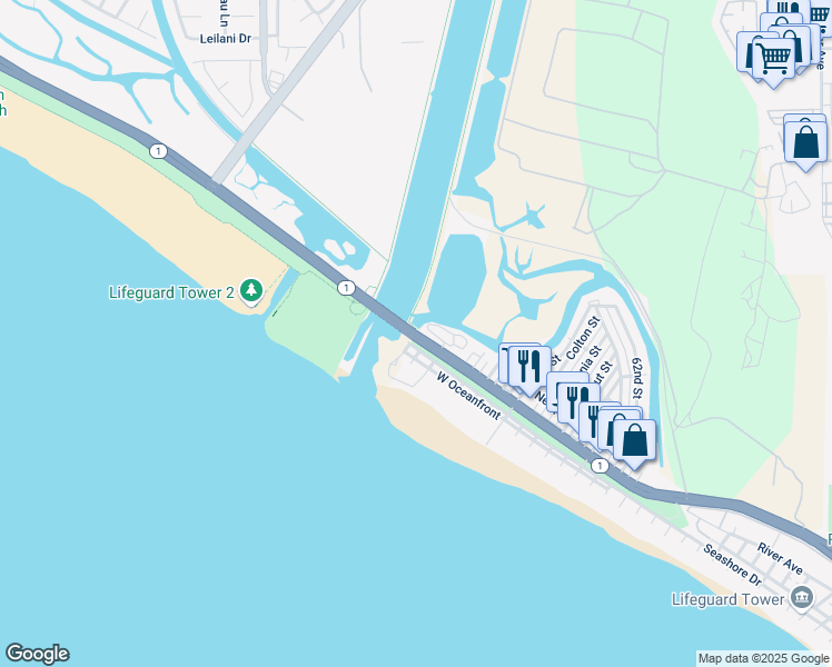map of restaurants, bars, coffee shops, grocery stores, and more near 8936 Pacific Coast Highway in Newport Beach