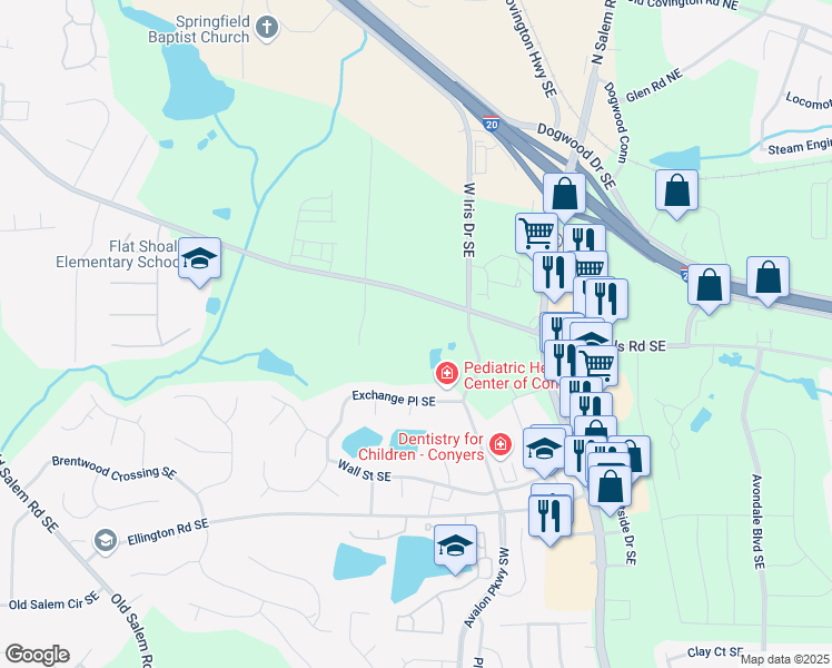 map of restaurants, bars, coffee shops, grocery stores, and more near 1935 Flat Shoals Road Southeast in Conyers