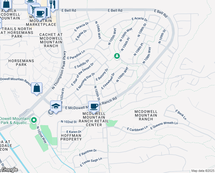 map of restaurants, bars, coffee shops, grocery stores, and more near 10555 East Salt Bush Drive in Scottsdale