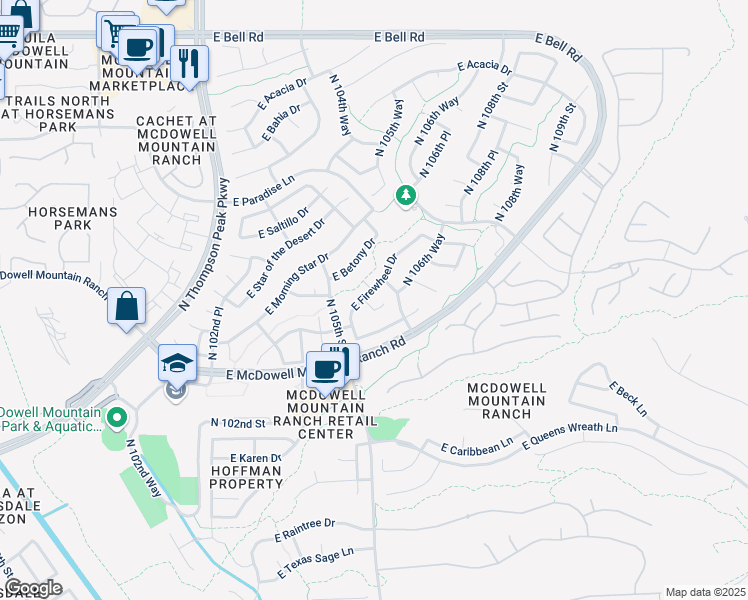 map of restaurants, bars, coffee shops, grocery stores, and more near 10555 East Salt Bush Drive in Scottsdale