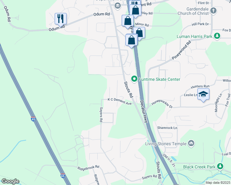map of restaurants, bars, coffee shops, grocery stores, and more near 3304 Hogan Street in Fultondale