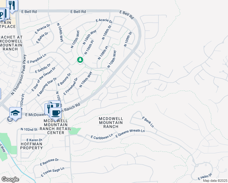 map of restaurants, bars, coffee shops, grocery stores, and more near 10814 East Salt Bush Drive in Scottsdale