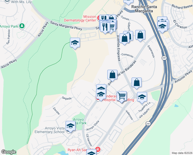 map of restaurants, bars, coffee shops, grocery stores, and more near 2 Santa Inez in Rancho Santa Margarita