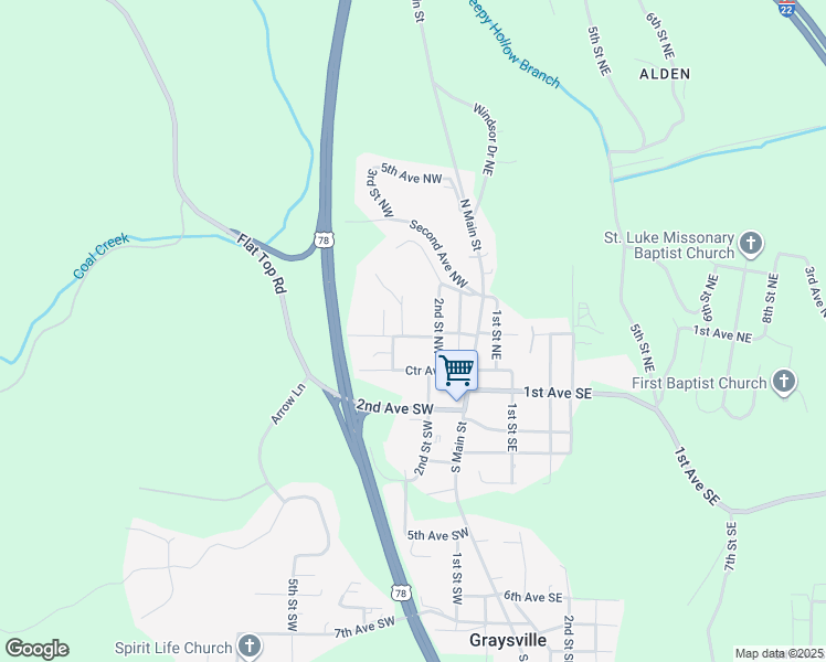 map of restaurants, bars, coffee shops, grocery stores, and more near 230 Center Avenue East in Graysville