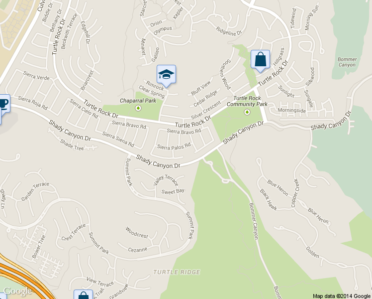 map of restaurants, bars, coffee shops, grocery stores, and more near 6286 Sierra Siena Road in Irvine