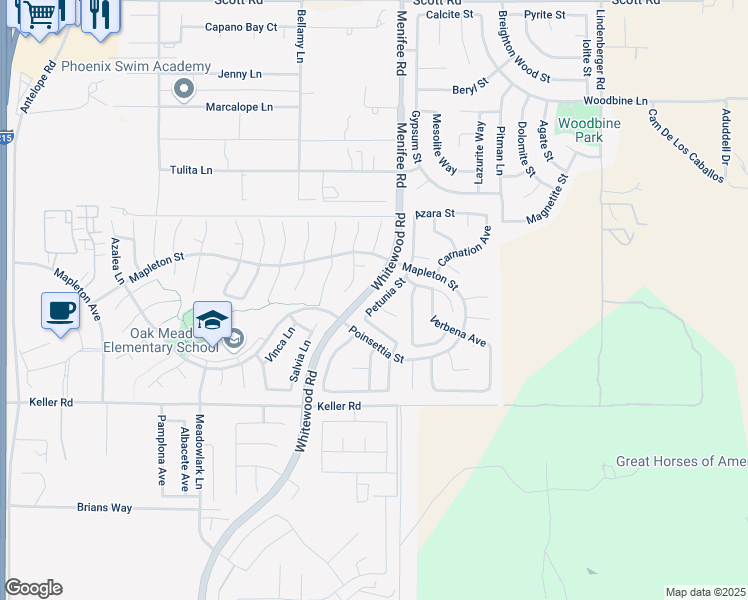map of restaurants, bars, coffee shops, grocery stores, and more near 33711 Petunia Street in Murrieta