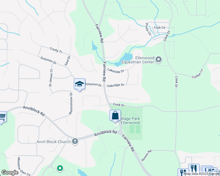 map of restaurants, bars, coffee shops, grocery stores, and more near 10 Oakridge Drive in Ellenwood