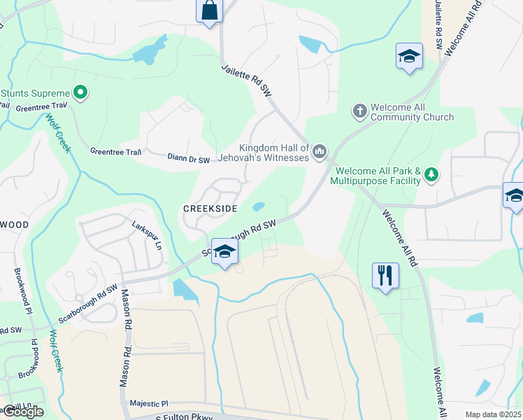 map of restaurants, bars, coffee shops, grocery stores, and more near Scarborough Road Southwest in College Park
