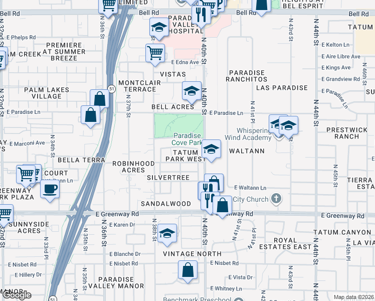 map of restaurants, bars, coffee shops, grocery stores, and more near 3903 East Marconi Avenue in Phoenix