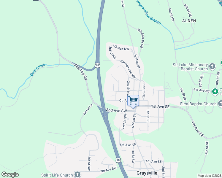 map of restaurants, bars, coffee shops, grocery stores, and more near 163 3rd Place Northwest in Graysville