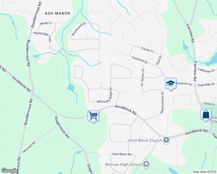 map of restaurants, bars, coffee shops, grocery stores, and more near 4516 Mitchells Meadow Lane in Ellenwood