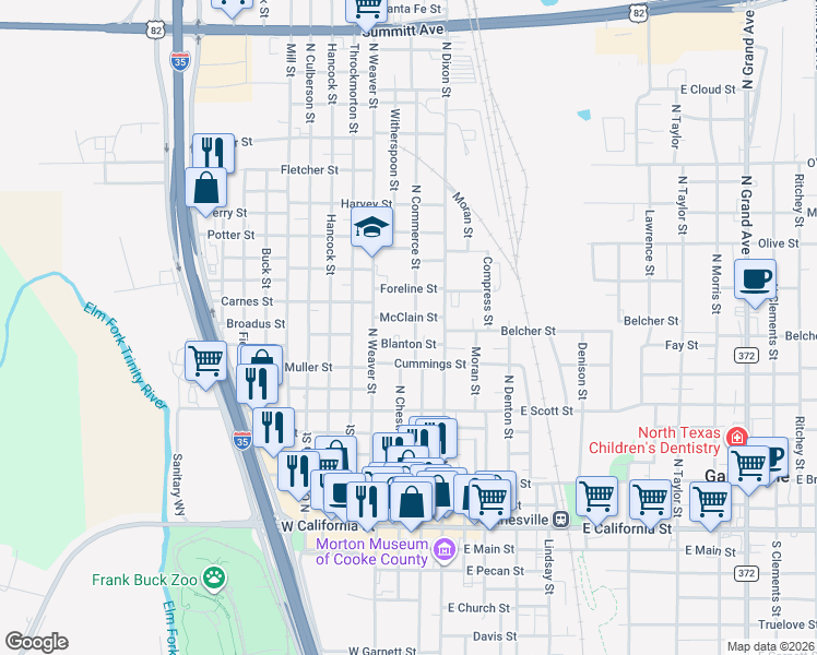 map of restaurants, bars, coffee shops, grocery stores, and more near 810 North Commerce Street in Gainesville