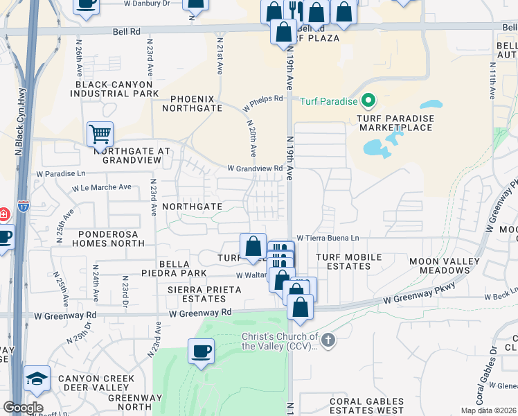 map of restaurants, bars, coffee shops, grocery stores, and more near 1934 West Faria Lane in Phoenix
