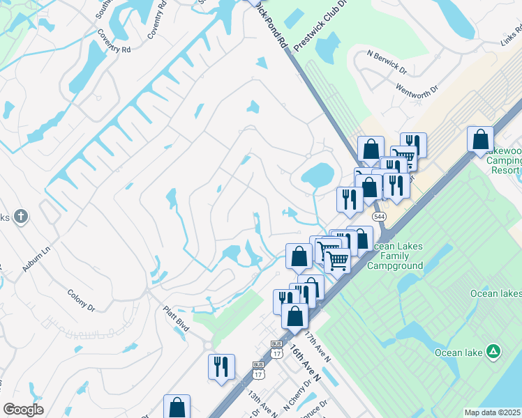 map of restaurants, bars, coffee shops, grocery stores, and more near 1491-C Turkey Ridge Road in Surfside Beach