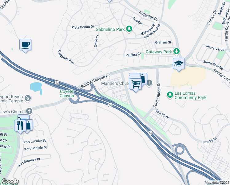 map of restaurants, bars, coffee shops, grocery stores, and more near 401 Turtle Crest Drive in Irvine