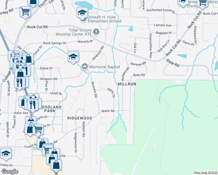 map of restaurants, bars, coffee shops, grocery stores, and more near 4517 Richard Road in Conley
